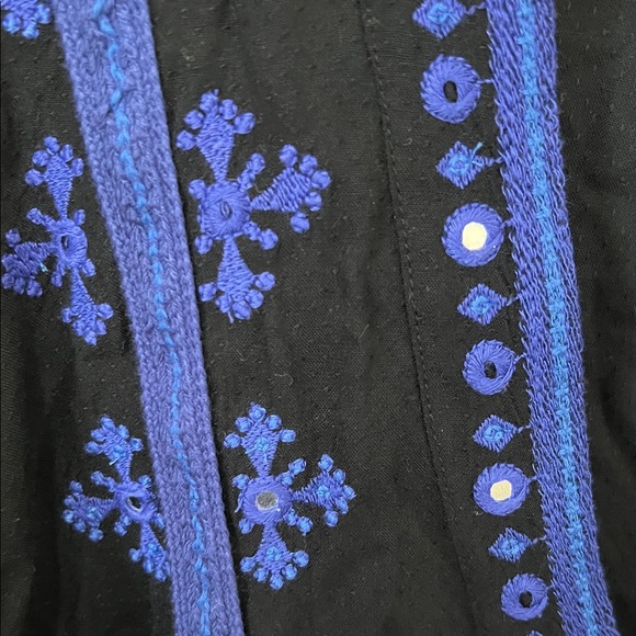 Free People Boogie All Night Embroidered Black and Blue Women's Top Lace Sleeves - Picture 2 of 13